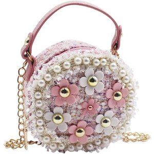 Aibearty Mini Pink Girls Pearl Flower Chain Crossbody Bag